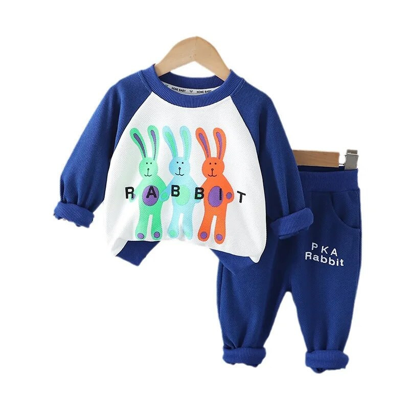 Μοντέρνο φθινοπωρινό παιδικό σετ για αγόρια άνοιξη και φθινόπωρο Νέο μοντέρνο κοριτσάκι Baby Splice Rabbit Μακρυμάνικο Σετ 2 τμχ