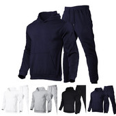 Trening pentru bărbați Pulover cu glugă + pantaloni de trening Costum sport Jogger ocazional Îmbrăcăminte sport 2 piese Fleece pentru bărbați Seturi de îmbrăcăminte stradală