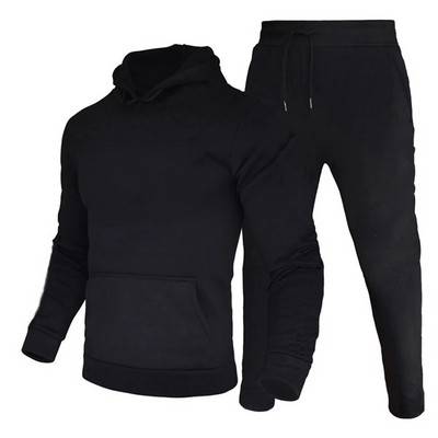 Trening pentru bărbați Pulover cu glugă + pantaloni de trening Costum sport Jogger ocazional Îmbrăcăminte sport 2 piese Fleece pentru bărbați Seturi de îmbrăcăminte stradală