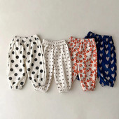 2023 de primăvară, pantaloni largi pentru copii, pantaloni sport pentru fete din bumbac, pantaloni casual pentru copii, pantaloni cu imprimeu harem cu fundă, haine pentru bebeluși