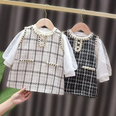 2023 Dulce Moda Primavara Fete Copii Printesa Salopeta Rochie + Maneca Lunga Topuri Bluza 2pcs Copii Bebeluși Set haine pentru sugari S11950