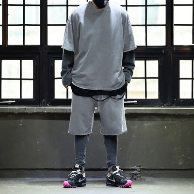 Tinuta barbat vara Seturi scurte din bumbac Tricou cu decolteu O pentru barbati Trening Barbat Oversized Casual Kit Sport Imbracaminte pentru barbati Set 2 piese