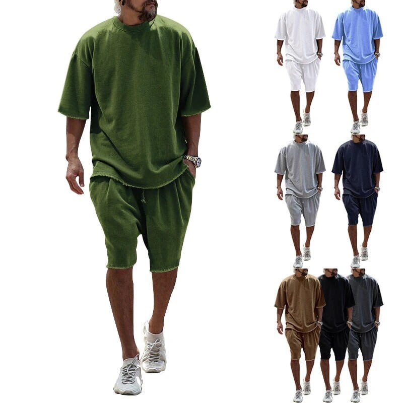 Suvised meherõivad, puuvillased lühikesed komplektid, O-kaelusega T-särk meestele, dressid, meeste jaoks, vabaaja spordikomplekt meeste rõivaste 2-osaline komplekt
