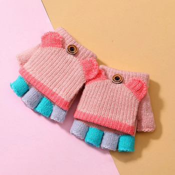 1 чифт зимни нови детски ръкавици с ръкавици с принт за малки деца Зимни вълнени плетени ръкавици без пръсти с ръкавица за момичета и момчета перчатки