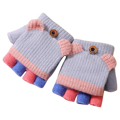 1Ζεύγος Χειμώνας Νέα Παιδιά Εκτύπωση Γάντι Μικρό παιδί Χειμερινό μαλλί πλεκτά γάντια χωρίς δάχτυλα με γάντι κάλυμμα για κορίτσια Αγόρια перчатки