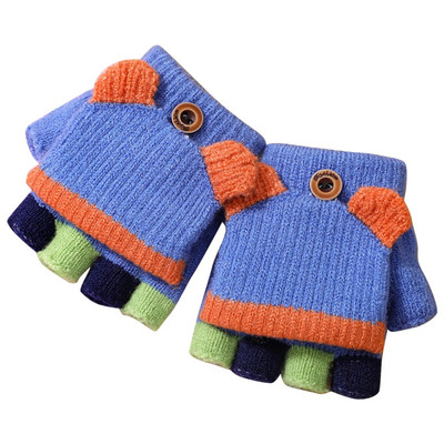 1Ζεύγος Χειμώνας Νέα Παιδιά Εκτύπωση Γάντι Μικρό παιδί Χειμερινό μαλλί πλεκτά γάντια χωρίς δάχτυλα με γάντι κάλυμμα για κορίτσια Αγόρια перчатки