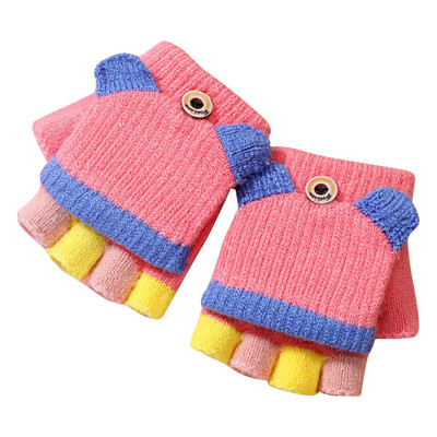 1Ζεύγος Χειμώνας Νέα Παιδιά Εκτύπωση Γάντι Μικρό παιδί Χειμερινό μαλλί πλεκτά γάντια χωρίς δάχτυλα με γάντι κάλυμμα για κορίτσια Αγόρια перчатки