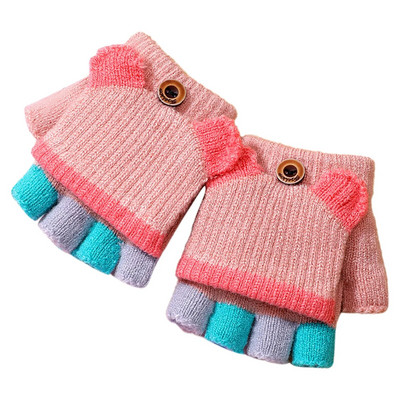 1Ζεύγος Χειμώνας Νέα Παιδιά Εκτύπωση Γάντι Μικρό παιδί Χειμερινό μαλλί πλεκτά γάντια χωρίς δάχτυλα με γάντι κάλυμμα για κορίτσια Αγόρια перчатки
