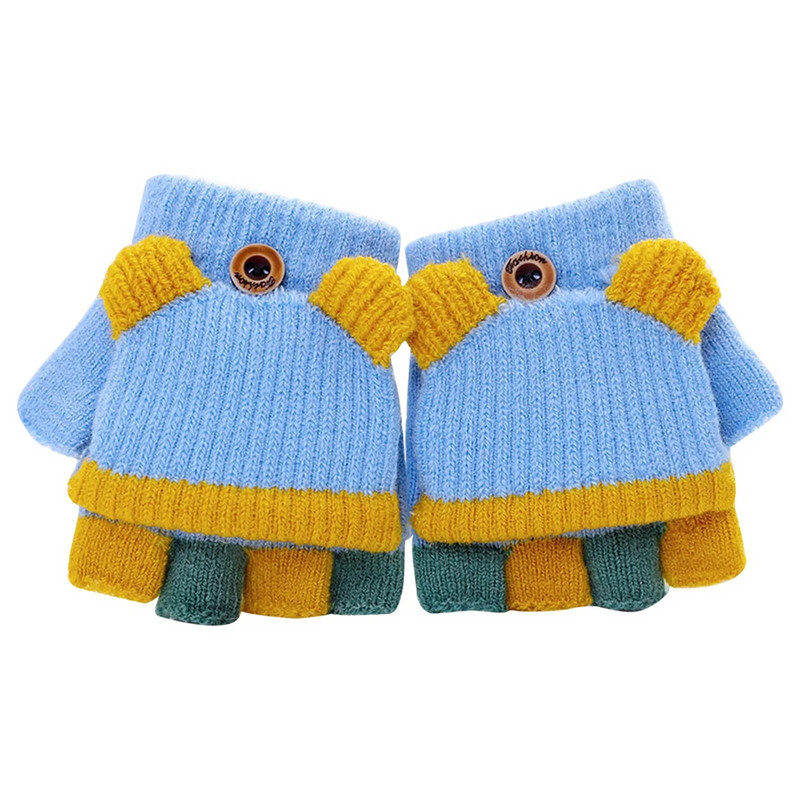 1Ζεύγος Χειμώνας Νέα Παιδιά Εκτύπωση Γάντι Μικρό παιδί Χειμερινό μαλλί πλεκτά γάντια χωρίς δάχτυλα με γάντι κάλυμμα για κορίτσια Αγόρια перчатки
