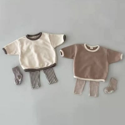 2023 New Baby Boys Solid Cute casual μακρυμάνικο μπλουζάκι βαμβακερό βρέφος νήπιο κορίτσι καρό παντελόνι μόδας 2 τμχ Παιδικές πιτζάμες