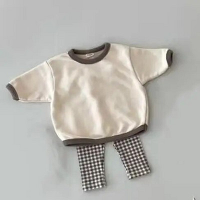 2023 New Baby Boys Solid Cute casual μακρυμάνικο μπλουζάκι βαμβακερό βρέφος νήπιο κορίτσι καρό παντελόνι μόδας 2 τμχ Παιδικές πιτζάμες