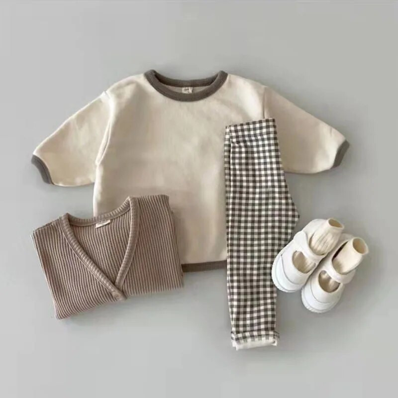 2023 New Baby Boys Solid Cute casual μακρυμάνικο μπλουζάκι βαμβακερό βρέφος νήπιο κορίτσι καρό παντελόνι μόδας 2 τμχ Παιδικές πιτζάμες