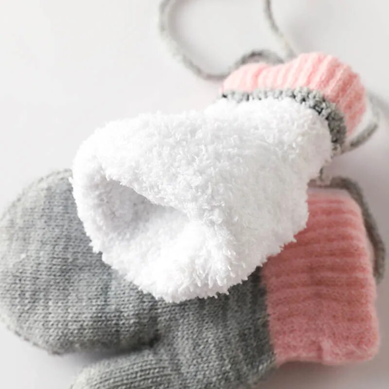 Γελοιογραφία παιδικό λαιμό κρεμαστά γάντια χοντρά πλεκτά παιδικά χειμωνιάτικα γάντι χαριτωμένο κουνέλι αρκουδάκι κούκλα μωρό βελούδινα γάντια κορίτσι αγόρι Αγόρι Χέρι θερμότερο