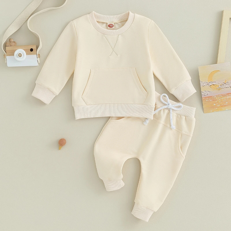 ma&baby 0-3Y Νεογέννητο Βρέφος Βρέφος αγόρι κοριτσάκι Σετ Φθινοπωρινής Άνοιξης Μονόχρωμο μακρυμάνικο μπλουζάκι Παντελόνι Φθινοπωρινή Άνοιξη για νήπια