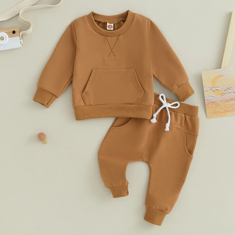 ma&baby 0-3Y Νεογέννητο Βρέφος Βρέφος αγόρι κοριτσάκι Σετ Φθινοπωρινής Άνοιξης Μονόχρωμο μακρυμάνικο μπλουζάκι Παντελόνι Φθινοπωρινή Άνοιξη για νήπια