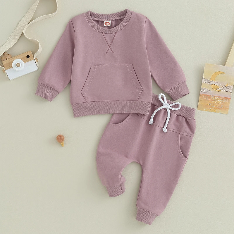 ma&baby 0-3Y Νεογέννητο Βρέφος Βρέφος αγόρι κοριτσάκι Σετ Φθινοπωρινής Άνοιξης Μονόχρωμο μακρυμάνικο μπλουζάκι Παντελόνι Φθινοπωρινή Άνοιξη για νήπια