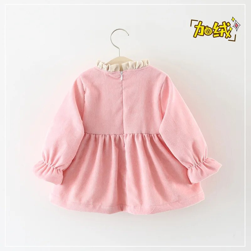 Βρεφικά ρούχα για κορίτσια Παιδικά casual φόρεμα νήπιο μασίφ φιόγκο Φορέματα πριγκίπισσας μακρυμάνικα Βρεφικά ανοιξιάτικα συν βελούδινα ρούχα