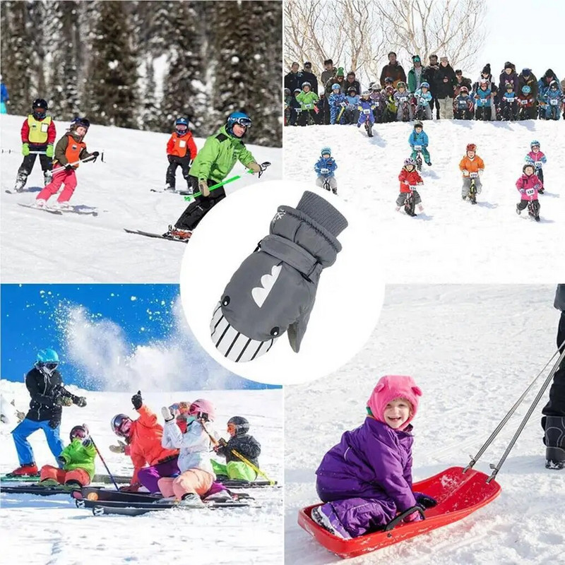 Παιδικά γάντια για σκι Αγόρια κορίτσια Υπέροχο κάλυμμα χεριών Παχύ γάντια χιονιού Κινούμενα σχέδια για υπαίθρια γάντια Παιδικά γάντια χακί