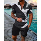 Trening pentru bărbați, cu dungi, cu imprimeu de afaceri, POLO, îmbrăcăminte sportivă, ocazională, seturi de 2 piese, pantaloni de trening, haine pentru bărbați