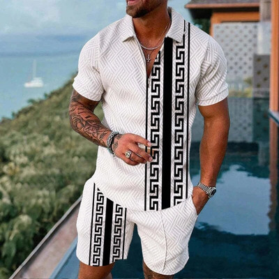 Trening pentru bărbați, cu dungi, cu imprimeu de afaceri, POLO, îmbrăcăminte sportivă, ocazională, seturi de 2 piese, pantaloni de trening, haine pentru bărbați