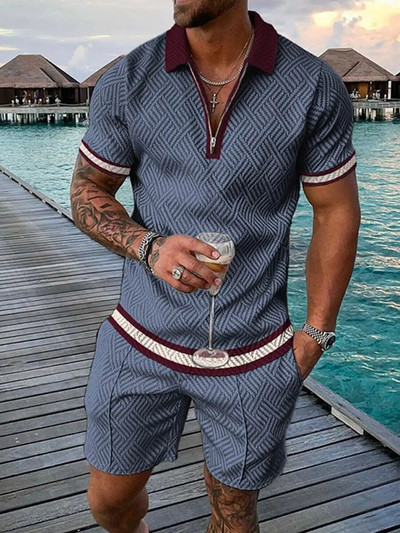 Trening pentru bărbați, cu dungi, cu imprimeu de afaceri, POLO, îmbrăcăminte sportivă, ocazională, seturi de 2 piese, pantaloni de trening, haine pentru bărbați