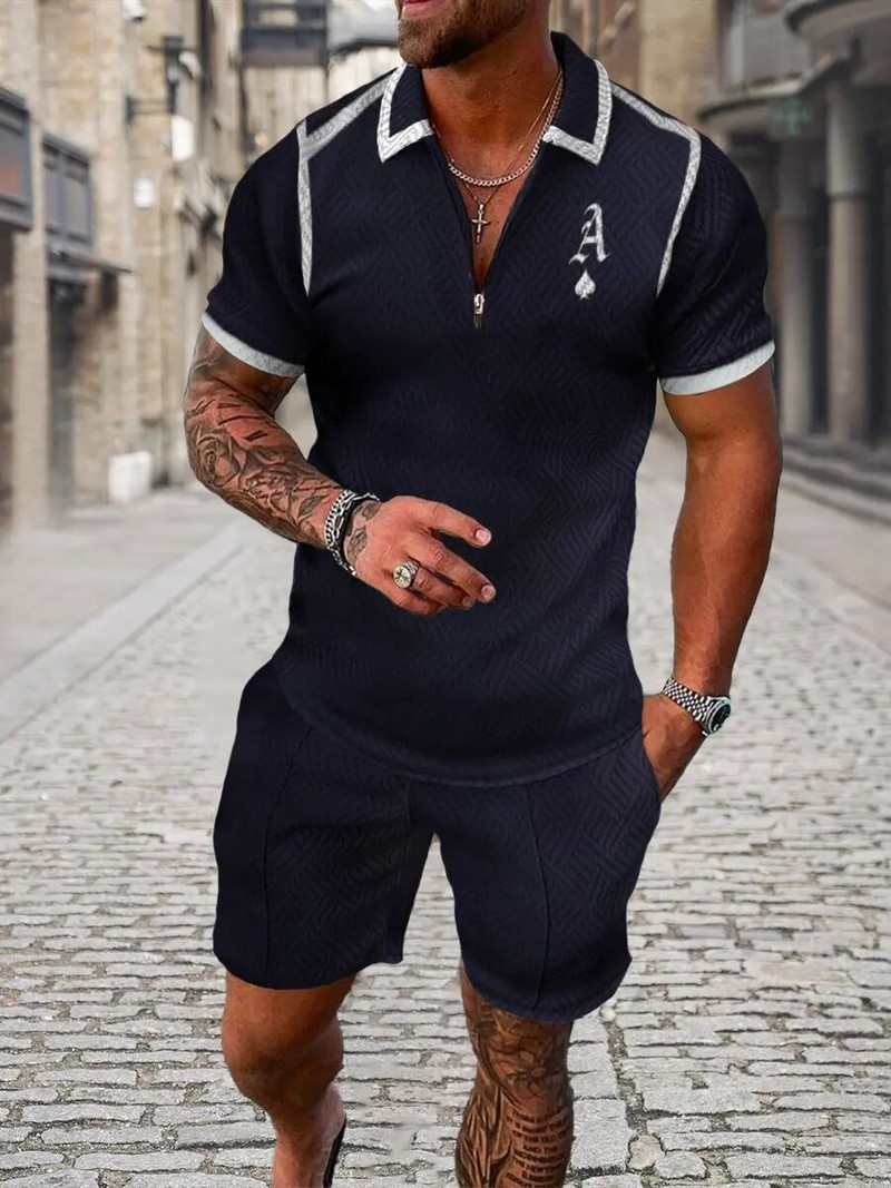 Trening pentru bărbați, cu dungi, cu imprimeu de afaceri, POLO, îmbrăcăminte sportivă, ocazională, seturi de 2 piese, pantaloni de trening, haine pentru bărbați