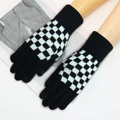 Σχέδιο σκακιέρας Γυναικεία χειμωνιάτικα γάντια Ενήλικες Παιδιά Full Finger Thicken Camping Πεζοπορία Πλεκτά γάντια με πλήρες δάχτυλο Y2k γάντια