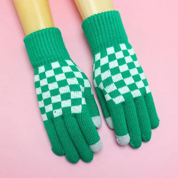 Σχέδιο σκακιέρας Γυναικεία χειμωνιάτικα γάντια Ενήλικες Παιδιά Full Finger Thicken Camping Πεζοπορία Πλεκτά γάντια με πλήρες δάχτυλο Y2k γάντια