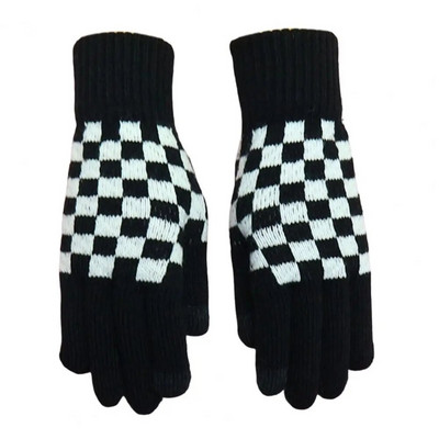 Σχέδιο σκακιέρας Γυναικεία χειμωνιάτικα γάντια Ενήλικες Παιδιά Full Finger Thicken Camping Πεζοπορία Πλεκτά γάντια με πλήρες δάχτυλο Y2k γάντια