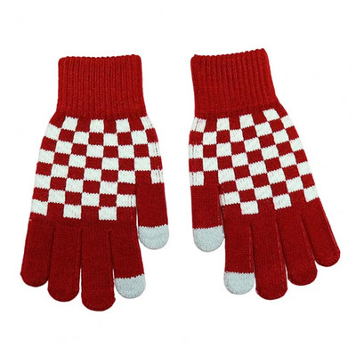 Σχέδιο σκακιέρας Γυναικεία χειμωνιάτικα γάντια Ενήλικες Παιδιά Full Finger Thicken Camping Πεζοπορία Πλεκτά γάντια με πλήρες δάχτυλο Y2k γάντια