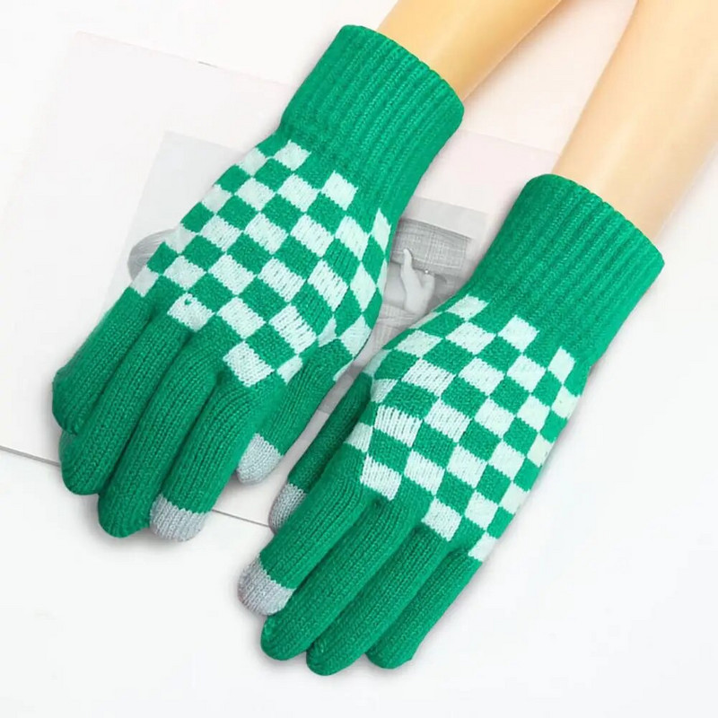Σχέδιο σκακιέρας Γυναικεία χειμωνιάτικα γάντια Ενήλικες Παιδιά Full Finger Thicken Camping Πεζοπορία Πλεκτά γάντια με πλήρες δάχτυλο Y2k γάντια