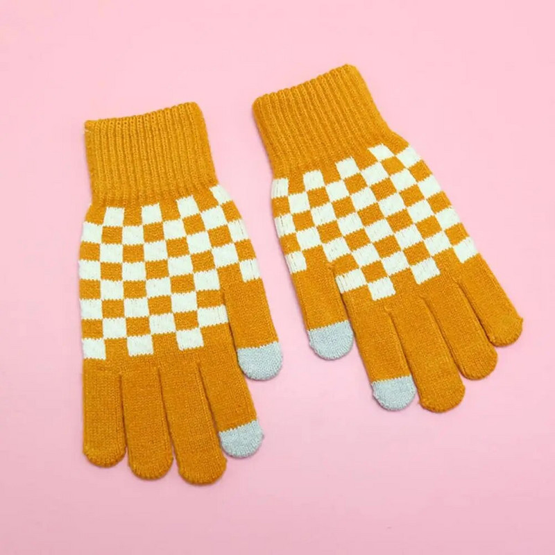 Σχέδιο σκακιέρας Γυναικεία χειμωνιάτικα γάντια Ενήλικες Παιδιά Full Finger Thicken Camping Πεζοπορία Πλεκτά γάντια με πλήρες δάχτυλο Y2k γάντια