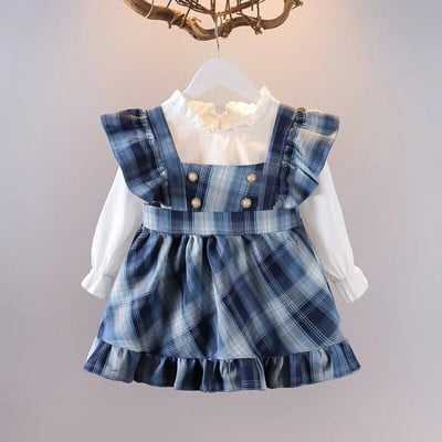 Kevadsügis beebitüdrukute pikkade varrukatega särk + rihmaga kaheosaline kleit imikute beebipeokleit printsesskleit vastsündinu riided