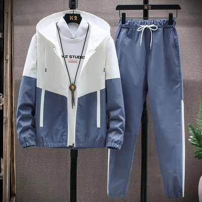 Ανοιξιάτικο φθινόπωρο Ανδρικές αθλητικές φόρμες casual Hoodies Σετ Σακάκι+Φορτπαντελόνι 2 τεμαχίων Κοστούμι Hip Hop Streetwear Αθλητικά κοστούμια Patchwork