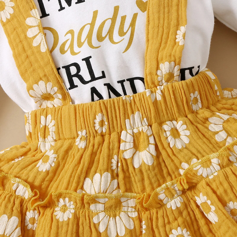 Vastsündinu Kleit Beebi Tüdruku Kleit Kirjatrükiga Romper + Daisy Ruffle Sukkadega seelik Moodne pikkade varrukatega kevadsügisne väikelapse kleit