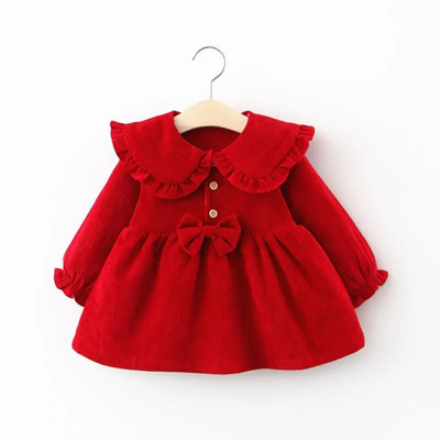 0-3T Rochie pentru fetiță Rochii pentru fetiță Rochii cu mânecă lungă pentru sugari Rochie din velur cu fundă Prințesă drăguță Primăvară Toamnă Iarnă Haine pentru fete