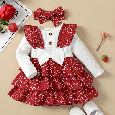 0-3T Rochie pentru fetiță Rochii pentru fetiță Rochii cu mânecă lungă pentru sugari Rochie din velur cu fundă Prințesă drăguță Primăvară Toamnă Iarnă Haine pentru fete