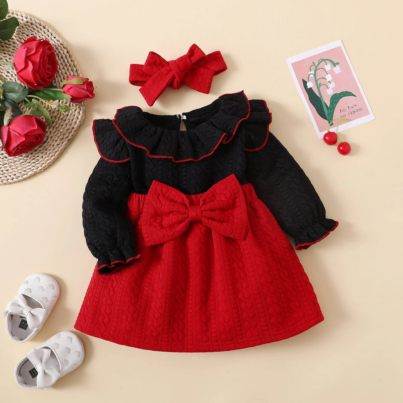 0-3T Beebi kleit Tüdrukutele Väikelaste Tüdrukute Kleidid Pikad varrukad Imiku velvetist kleit vööriprintsess Armas kevad-sügis-talv tüdrukute riided