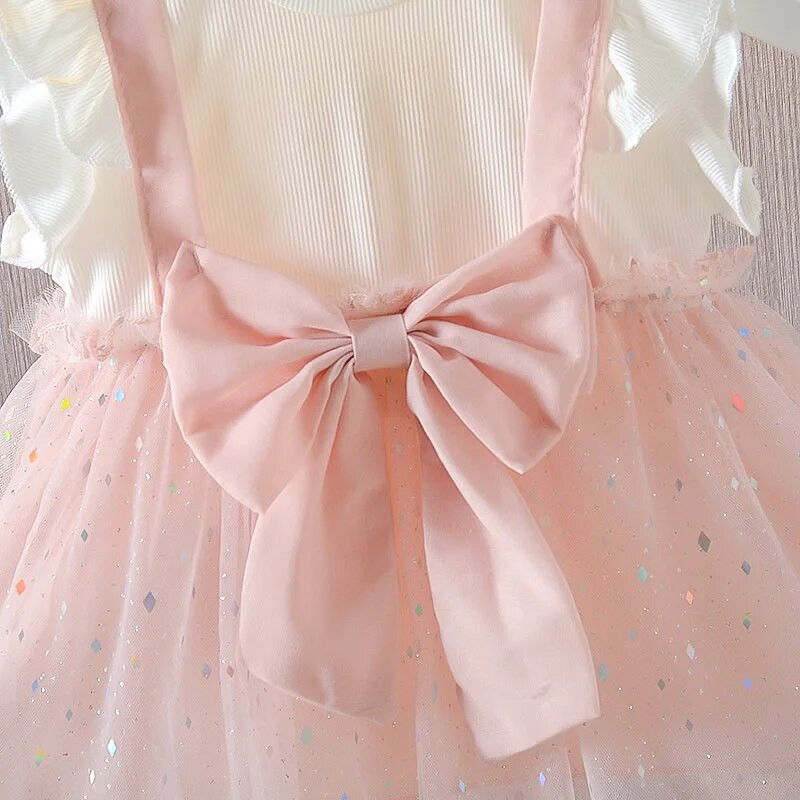Vasariniai naujagimių mergaičių drabužiai išoriniai drabužiai su blizgučiais tinklinė suknelė kūdikių drabužiams 1-ojo gimtadienio princesės suknelės