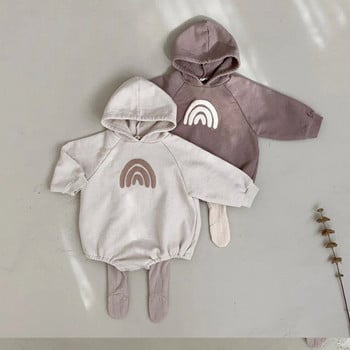 INS Baby Boys Oversize Romper Toddler Girls Rainbow Hoodie Romper Есен Пролет Бежов суичър с дълъг ръкав Горно облекло Боди