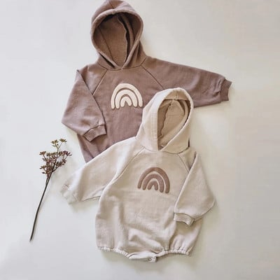 INS Baby Boys Oversized Romper Toddler Girls Rainbow Hoodie Romper Φθινοπωρινό ανοιξιάτικο μακρυμάνικο μπεζ φούτερ Πανωφόρι