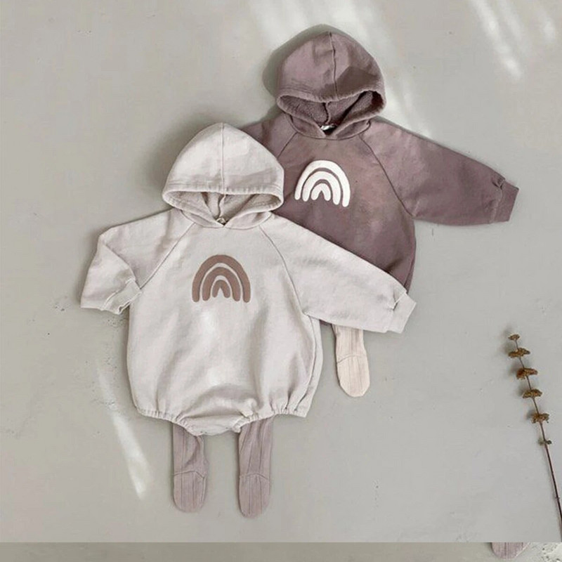 INS Baby Boys Oversized Romper Toddler Girls Rainbow Hoodie Romper Φθινοπωρινό ανοιξιάτικο μακρυμάνικο μπεζ φούτερ Πανωφόρι
