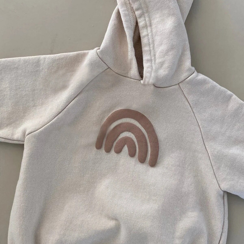 INS Baby Boys Oversized Romper Toddler Girls Rainbow Hoodie Romper Φθινοπωρινό ανοιξιάτικο μακρυμάνικο μπεζ φούτερ Πανωφόρι