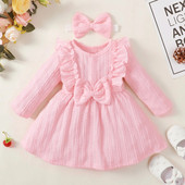 Rochii de prințesă pentru fetițe rochie casual cu volane rochie cu mânecă lungă rochie de petrecere pentru nou-născut 1-a aniversare rochie roz pentru copii mici