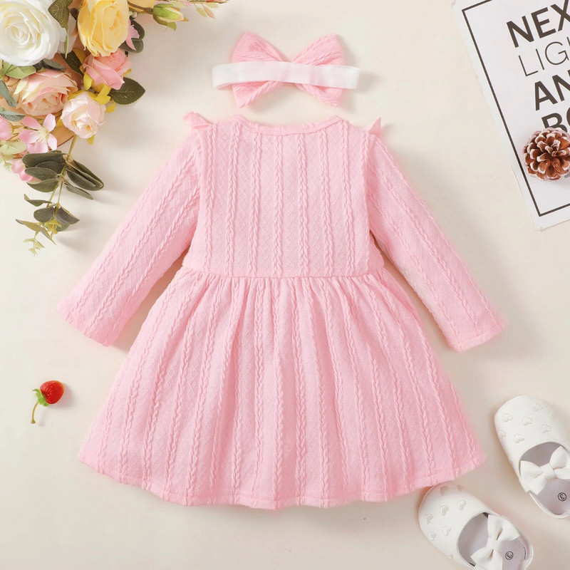 Princess Baby Girls Dresses Casual Ruffle Φόρεμα με μακρυμάνικο νεογέννητο φόρεμα για 1ο πάρτι γενεθλίων Παιδικό φόρεμα με παπιγιόν ροζ
