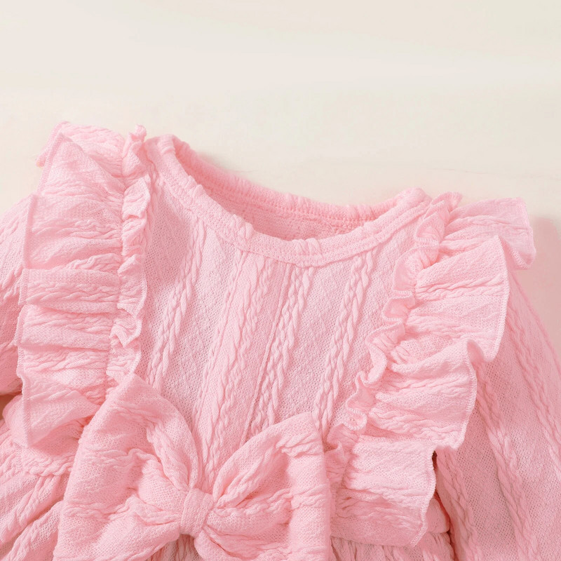 Princess Baby Girls Dresses Casual Ruffle Φόρεμα με μακρυμάνικο νεογέννητο φόρεμα για 1ο πάρτι γενεθλίων Παιδικό φόρεμα με παπιγιόν ροζ
