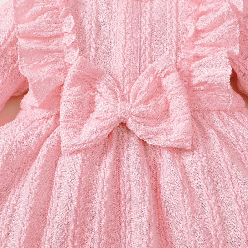 Princess Baby Girls Dresses Casual Ruffle Φόρεμα με μακρυμάνικο νεογέννητο φόρεμα για 1ο πάρτι γενεθλίων Παιδικό φόρεμα με παπιγιόν ροζ