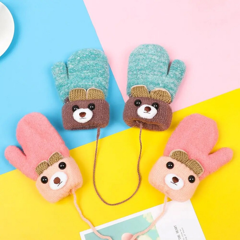 Iarna 0-3 ani Băieți Fete Bebeluși Nou-născut Copii Mănuși Mănuși tricotate Gros Călduț Drăguț Desen animat