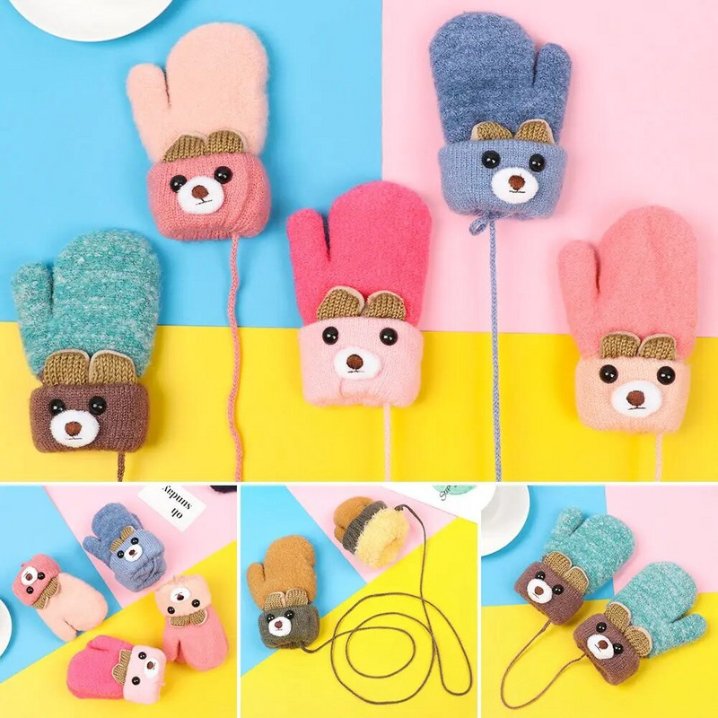 Iarna 0-3 ani Băieți Fete Bebeluși Nou-născut Copii Mănuși Mănuși tricotate Gros Călduț Drăguț Desen animat