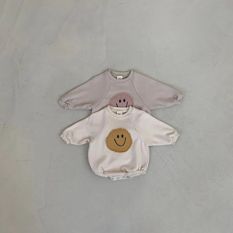 Βρεφικά κοριτσάκια Αγόρια Smiley Φούτερ Romper Μακρυμάνικο Romper Φαρδιά Βαμβακερό Βρεφικό Παιδικό Σώμα με κουκούλα Bebe Fille Strampler Hot